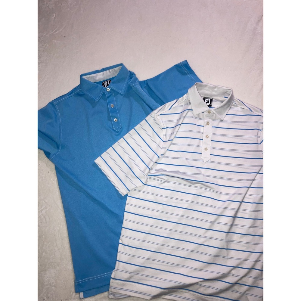FootJoy Mens Golf Polo Shirt Bundle Blue Solid White Striped Performance Medium